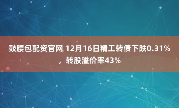 鼓腰包配资官网 12月16日精工转债下跌0.31%，转股溢价率43%